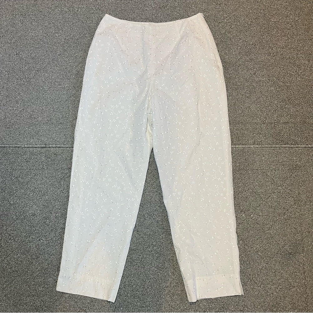 Cutter & Buck Floral Embroidered Side Zip Pants Size 10 White High Rise
